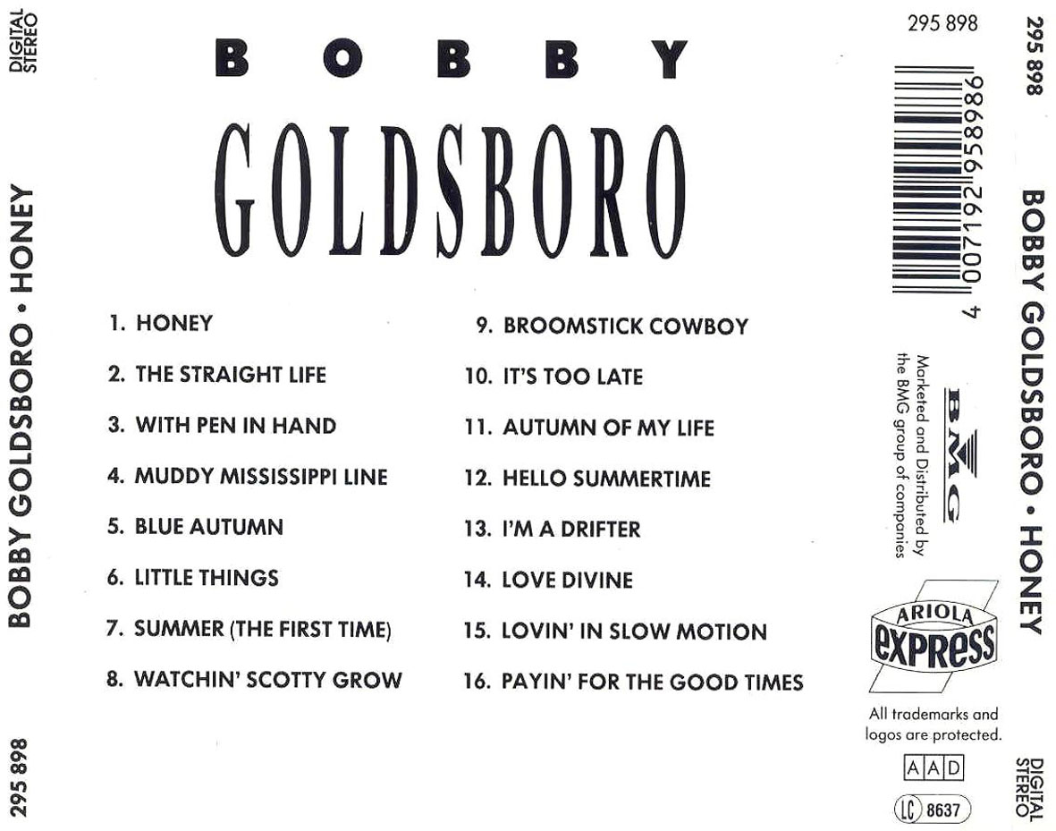 Cartula Trasera de Bobby Goldsboro - Honey