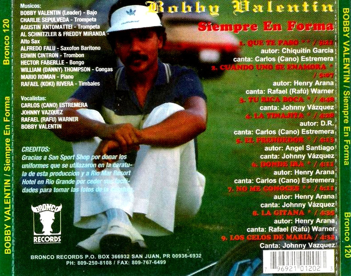Cartula Trasera de Bobby Valentin - Siempre En Forma