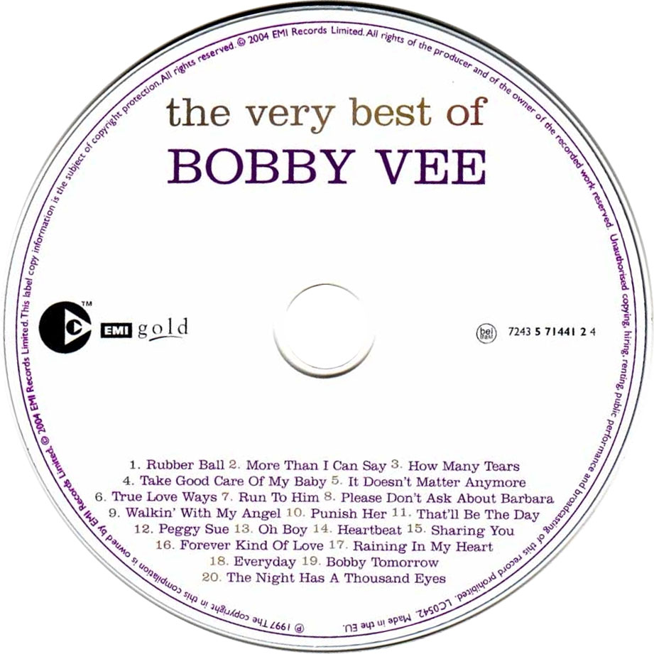 Cartula Cd de Bobby Vee - The Very Best Of Bobby Vee (1997)