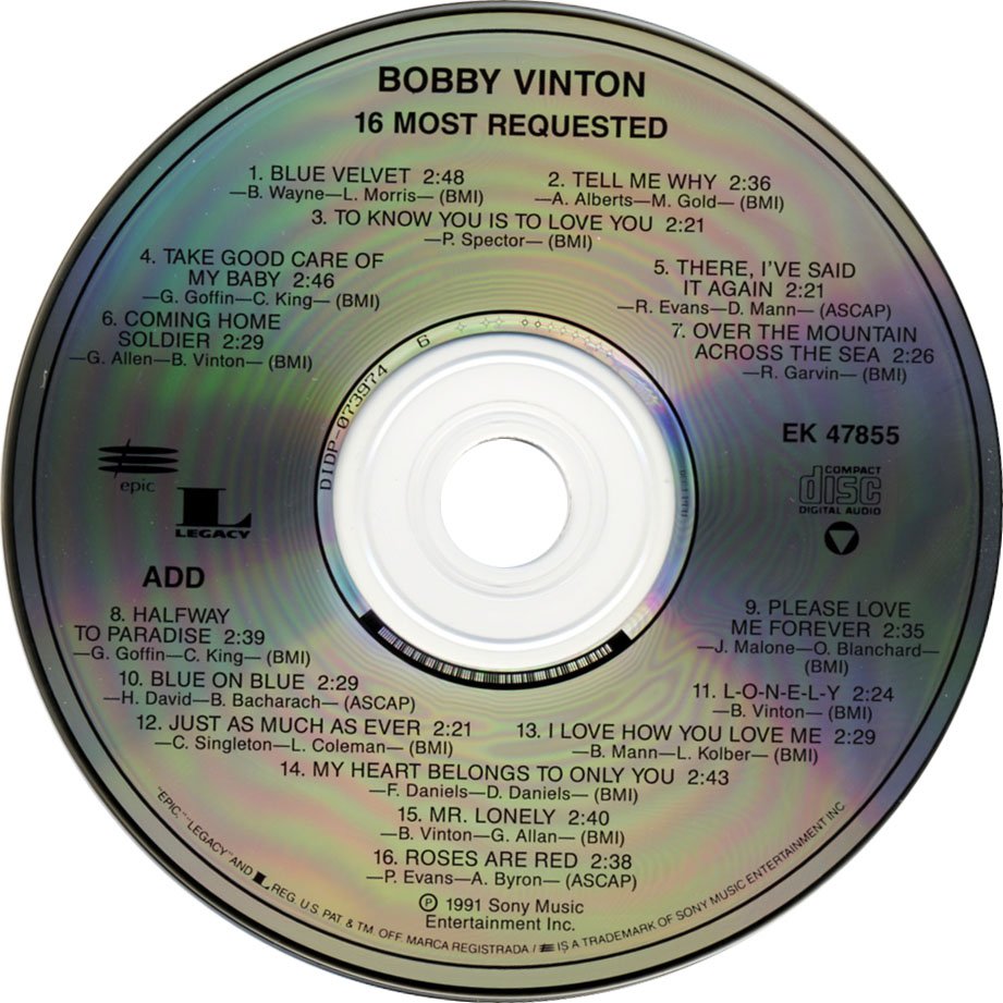 Cartula Cd de Bobby Vinton - 16 Most Requested Songs