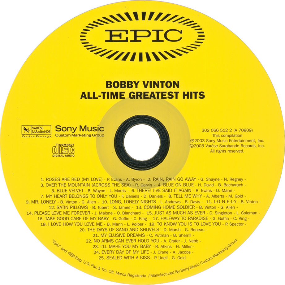 Cartula Cd de Bobby Vinton - All-Time Greatest Hits