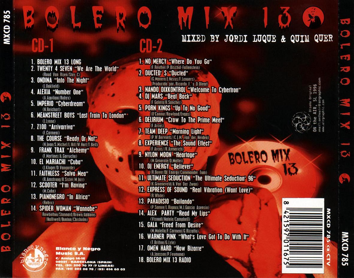 Cartula Trasera de Bolero Mix 13