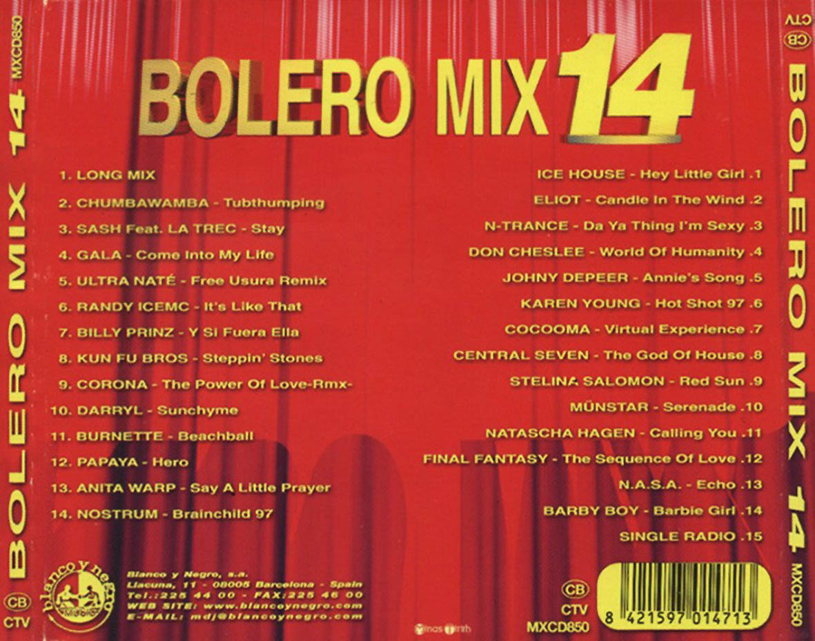 Cartula Trasera de Bolero Mix 14