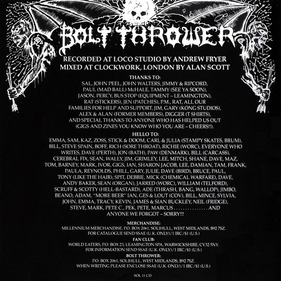 Carátula Interior Frontal de Bolt Thrower - In Battle There Is No Law!