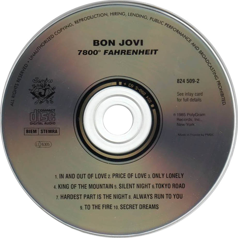 Cartula Cd de Bon Jovi - 7800 Fahrenheit