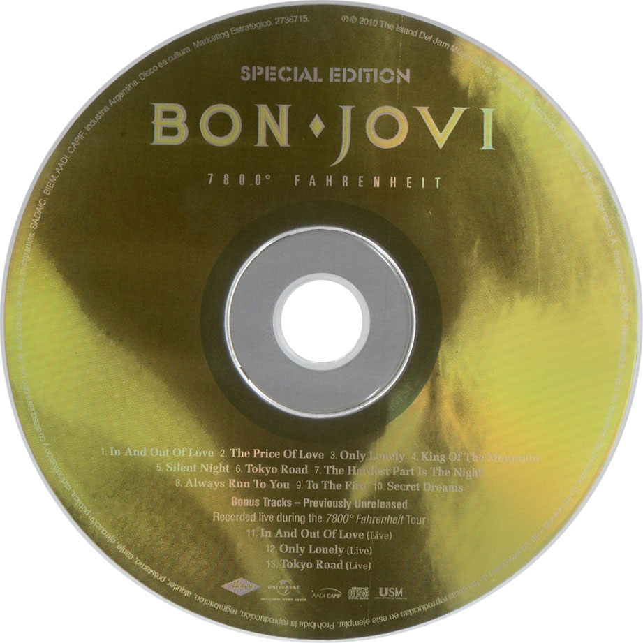 Cartula Cd de Bon Jovi - 7800 Fahrenheit (Special Edition)