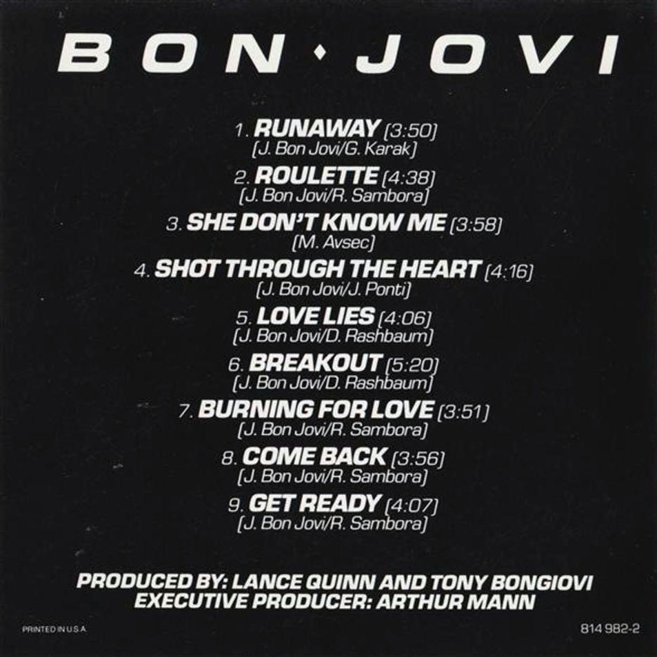 Cartula Interior Frontal de Bon Jovi - Bon Jovi