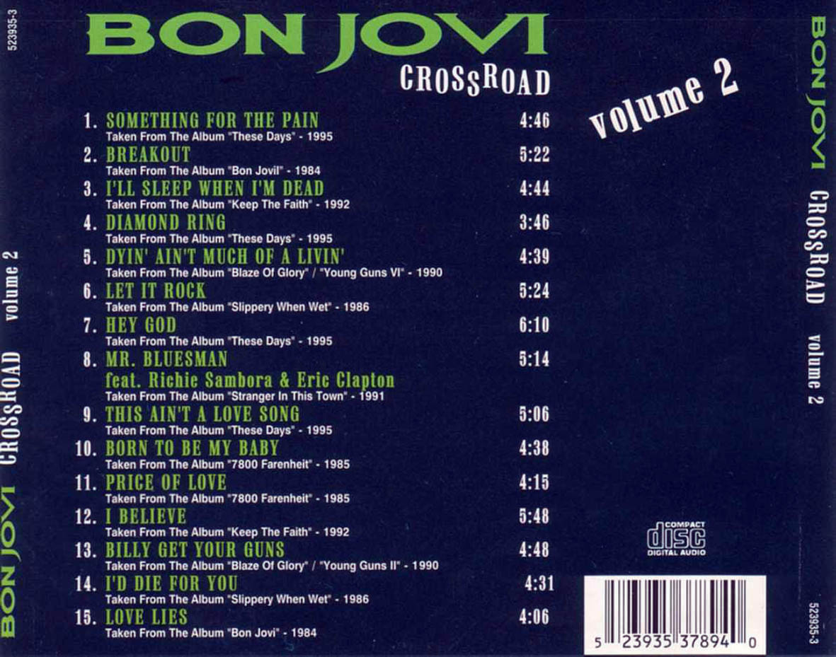Cartula Trasera de Bon Jovi - Crossroad Volume 2 (The Best Of Bon Jovi)