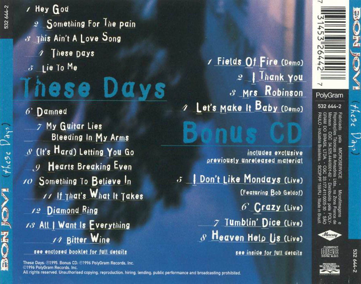 Cartula Trasera de Bon Jovi - These Days (Special Edition)