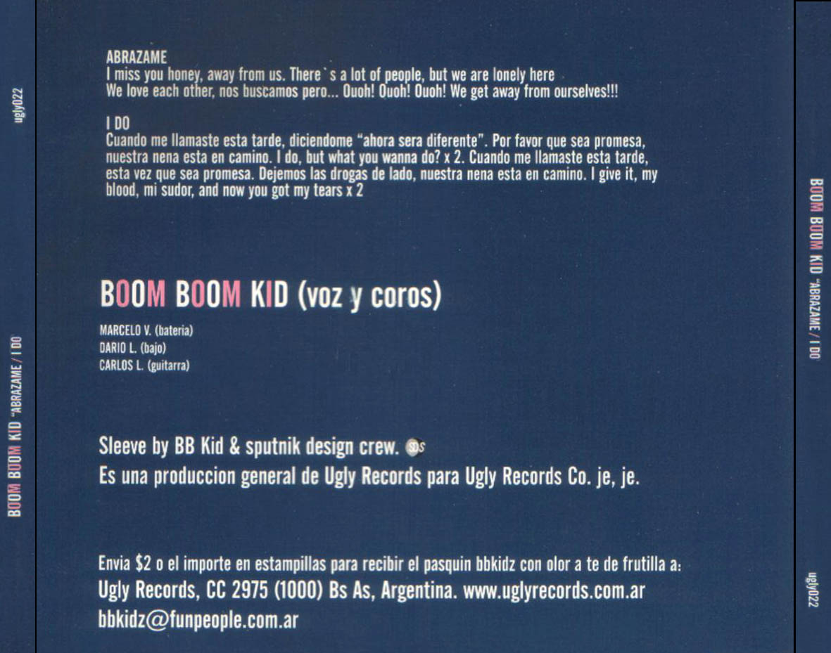 Cartula Trasera de Boom Boom Kid - Abrazame/ I Do (Cd Single)