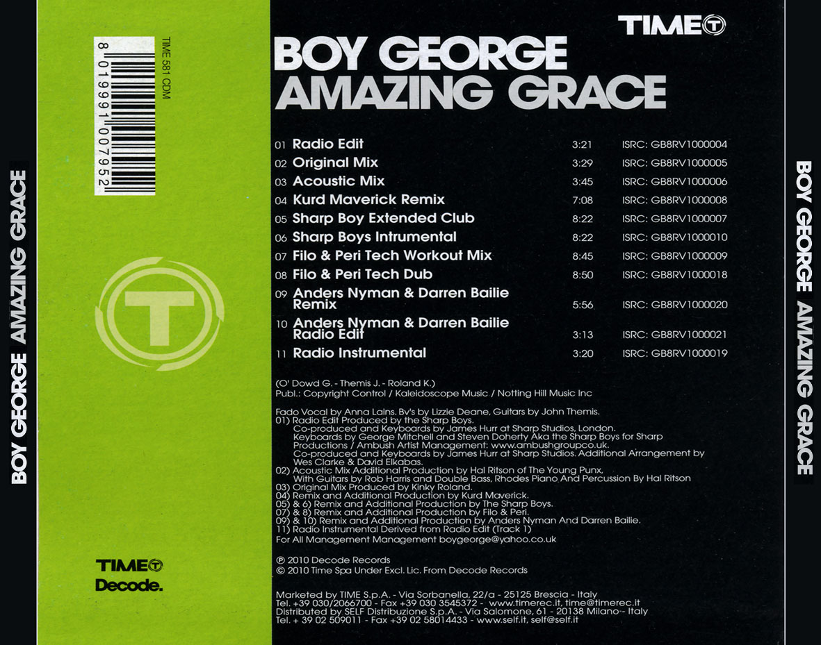 Cartula Trasera de Boy George - Amazing Grace (Cd Single)