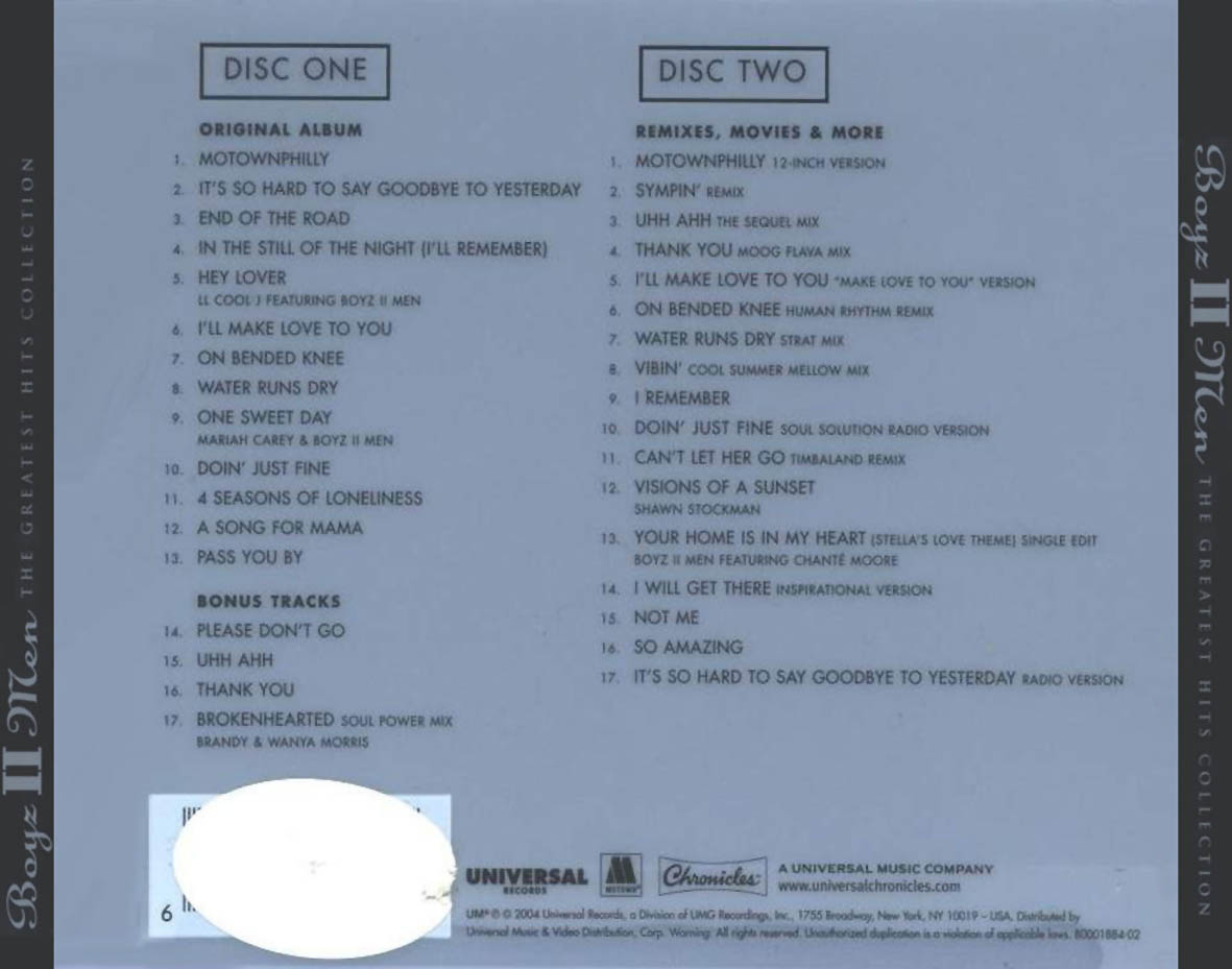Cartula Trasera de Boyz II Men - Legacy (The Greatest Hits Collection) Deluxe Edition
