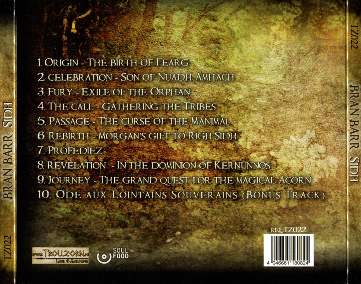 Cartula Trasera de Bran Barr - Sidh
