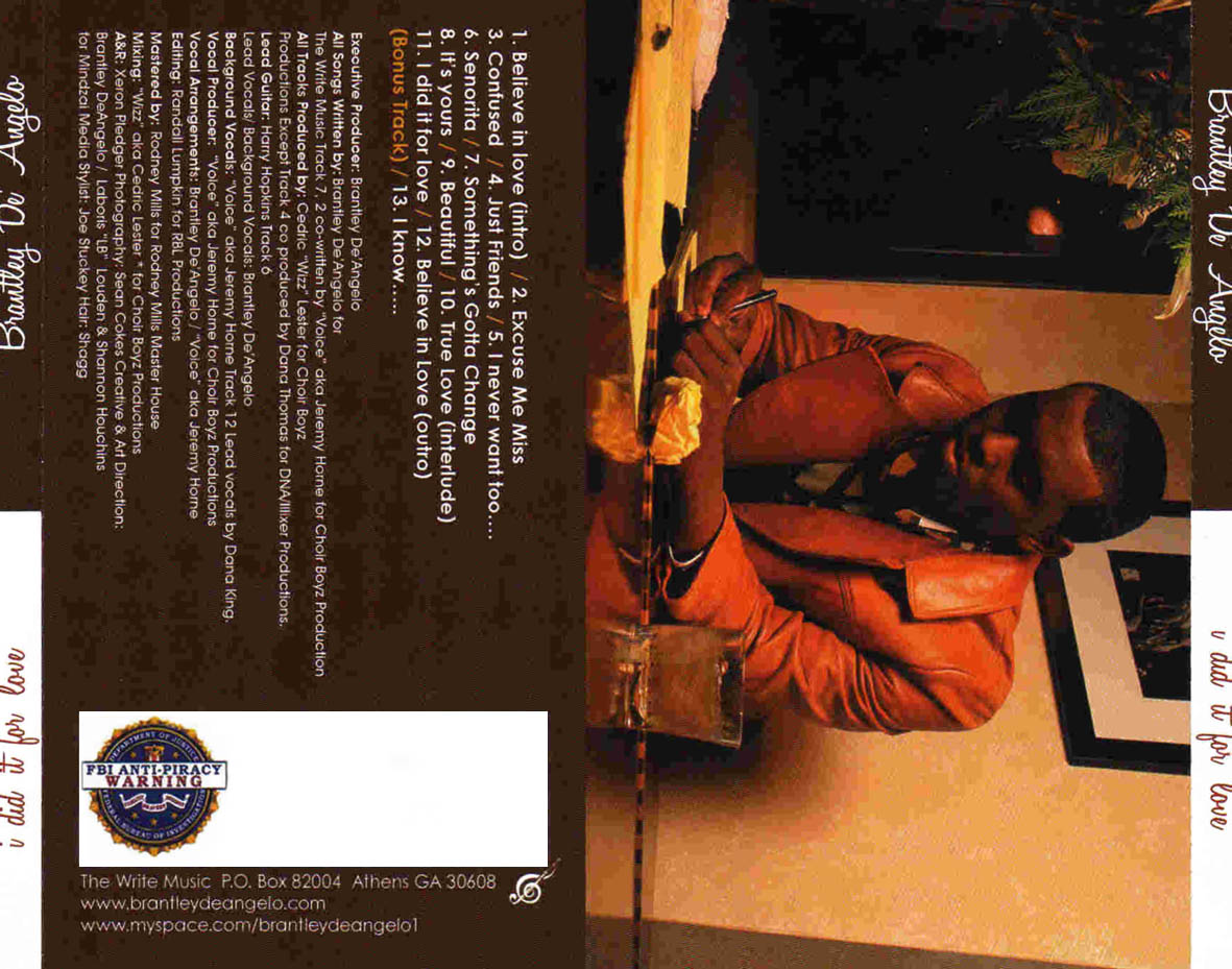 Cartula Trasera de Brantley De' Angelo - I Did It For Love