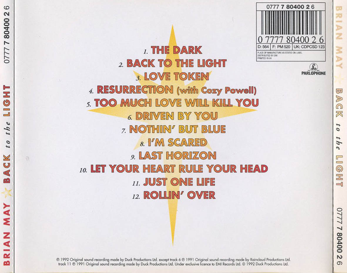 Cartula Trasera de Brian May - Back To The Light