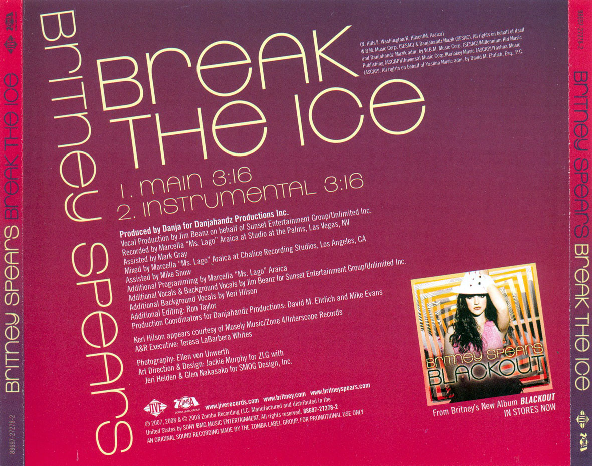 Cartula Trasera de Britney Spears - Break The Ice (Cd Single)