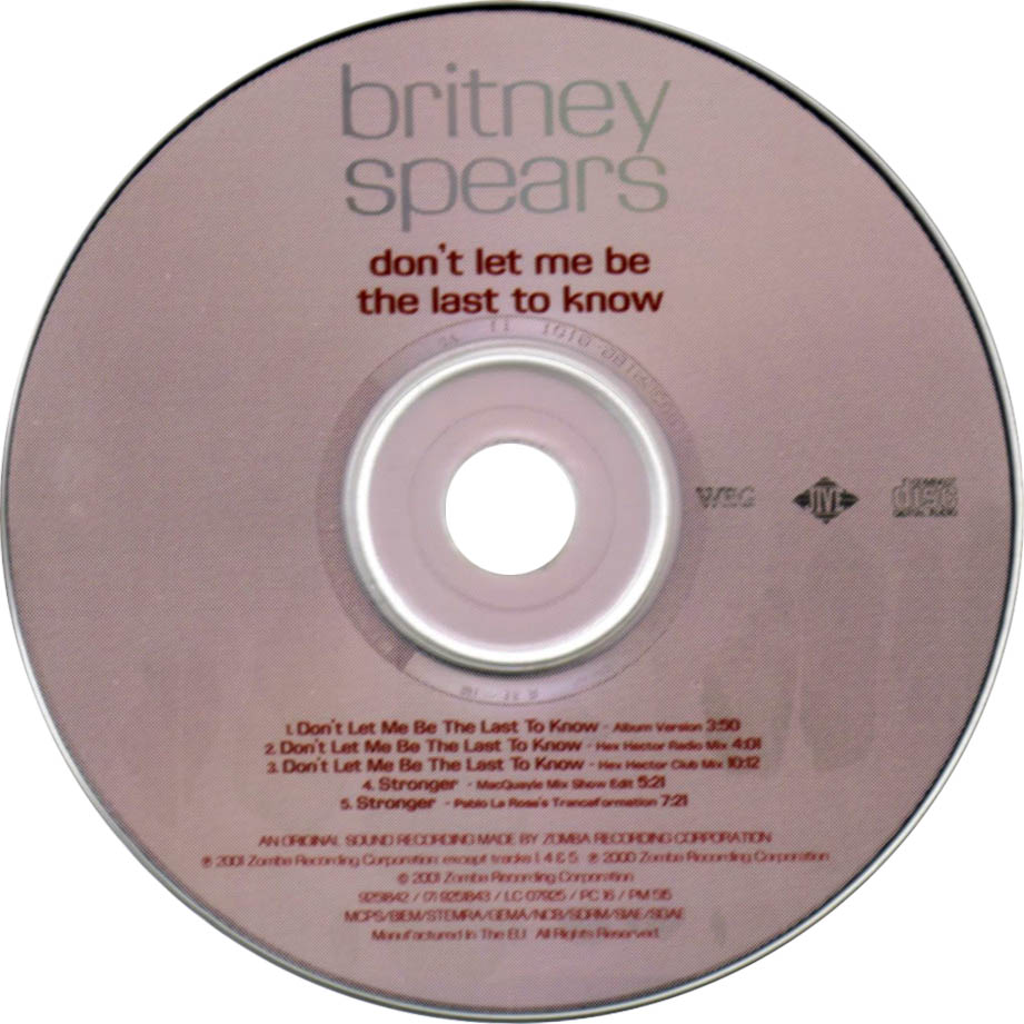Cartula Cd de Britney Spears - Don't Let Me Be The Last To Know (Cd Single)