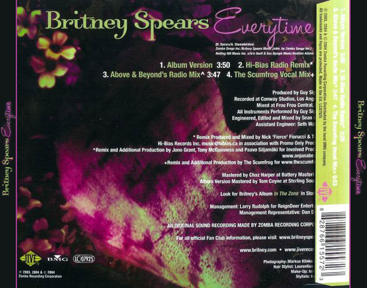 Cartula Trasera de Britney Spears - Everytime (Cd Single)