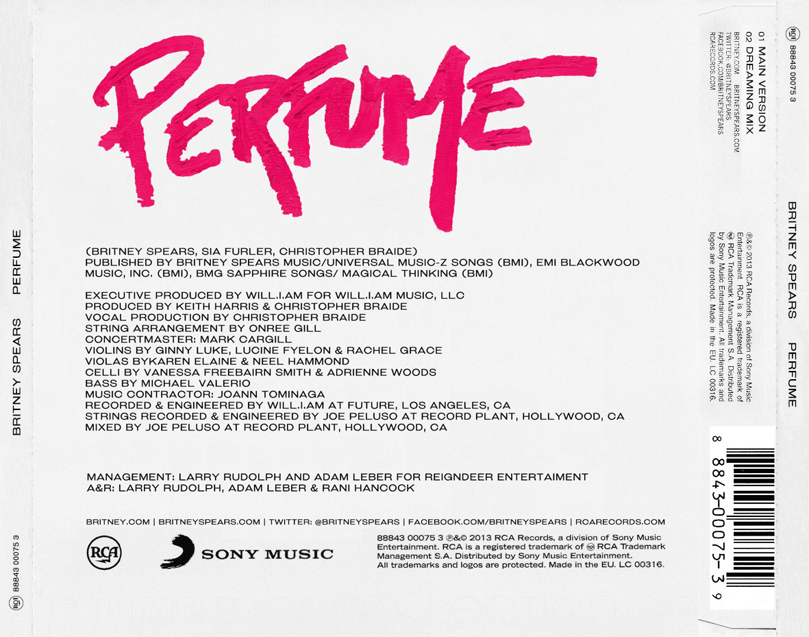 Cartula Trasera de Britney Spears - Perfume (Cd Single)