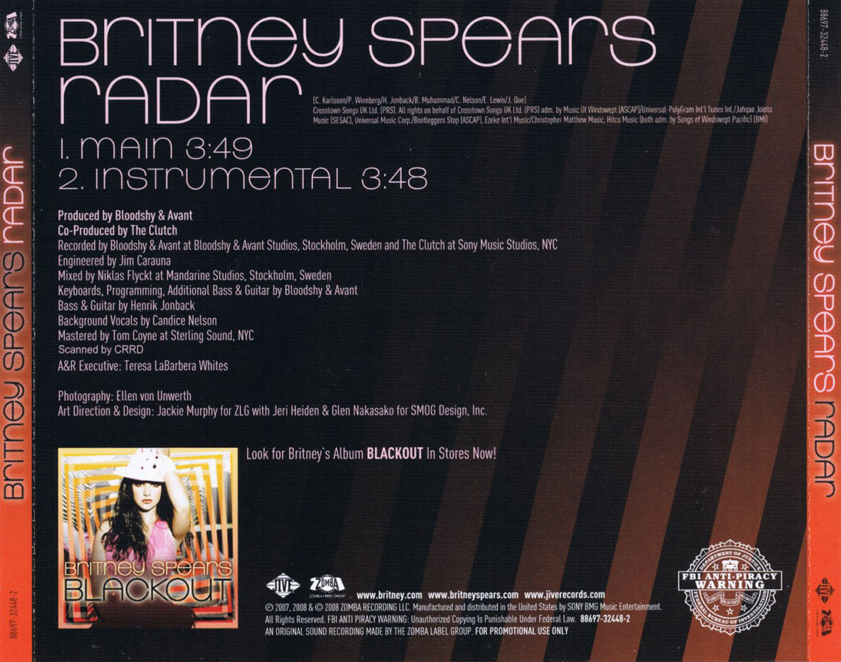 Cartula Trasera de Britney Spears - Radar (Cd Single)