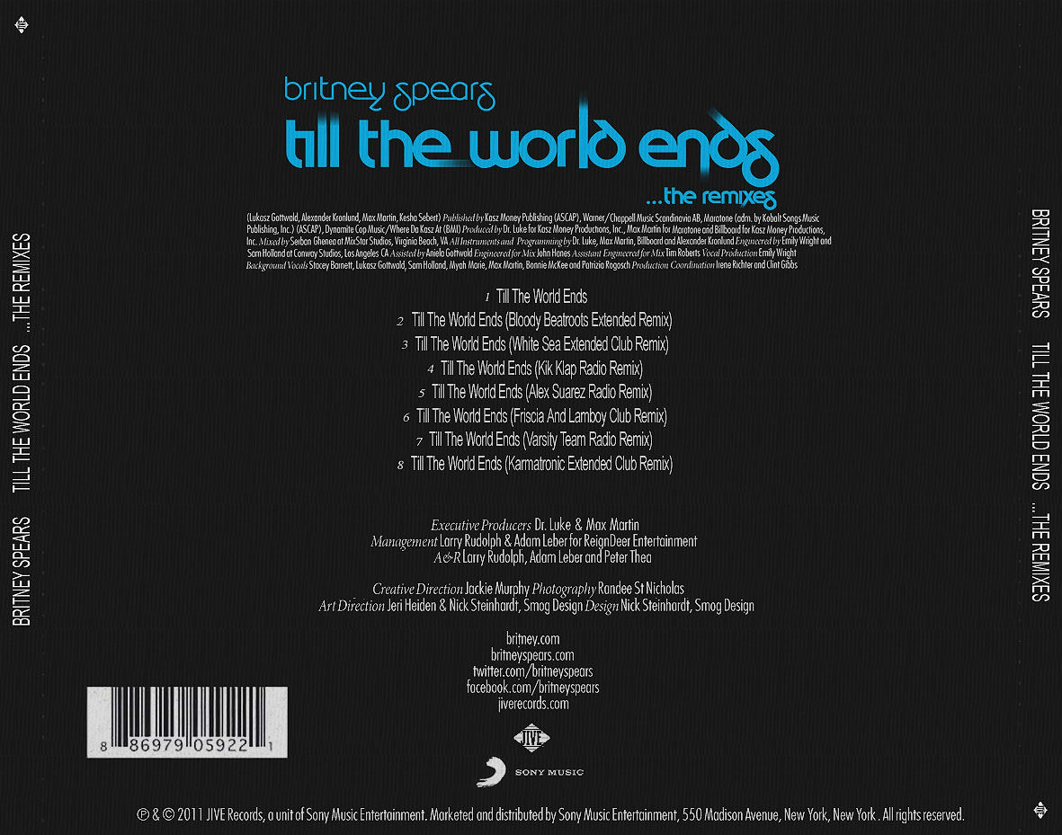 Cartula Trasera de Britney Spears - Till The World Ends (The Remixes) (Cd Single)