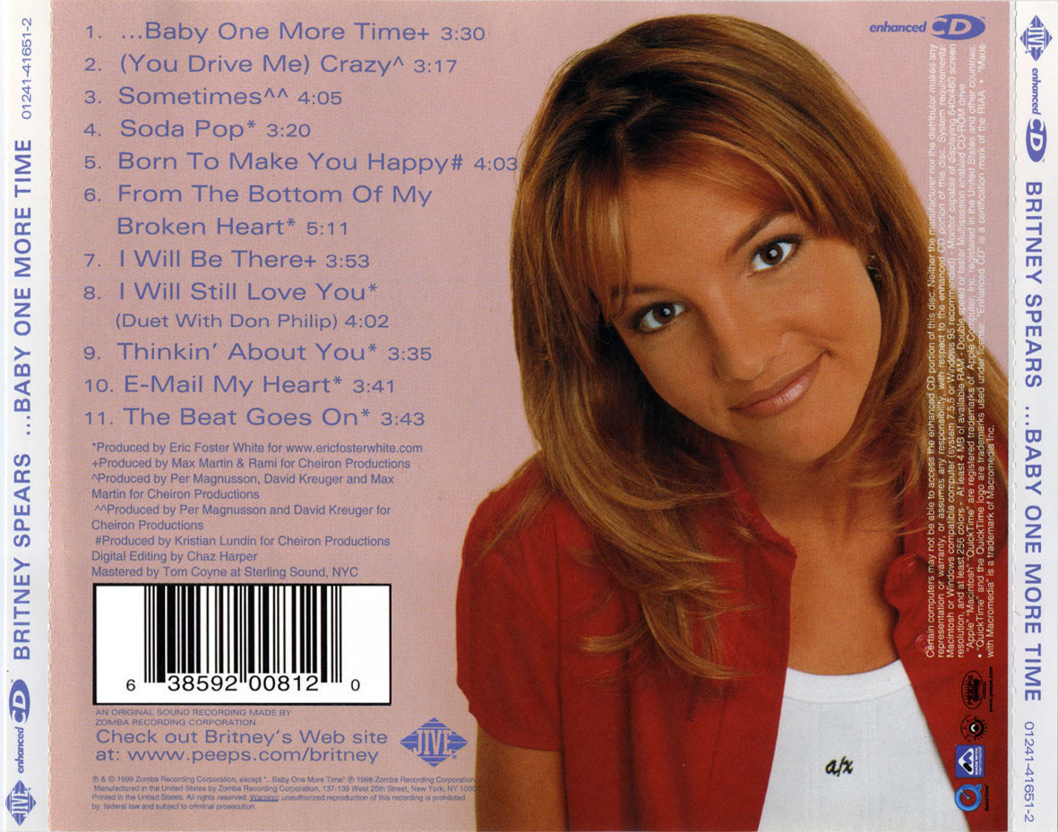 Cartula Trasera de Britney Spears - ...baby One More Time (Usa Edition)
