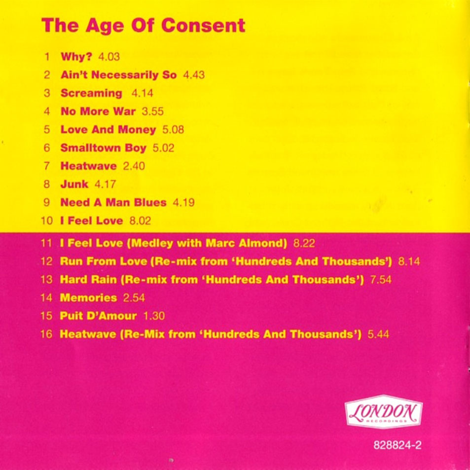 Cartula Interior Frontal de Bronski Beat - The Age Of Consent (1996)