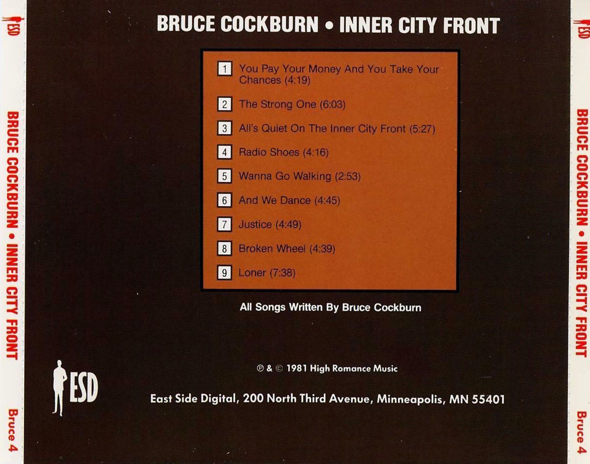 Cartula Trasera de Bruce Cockburn - Inner City Front