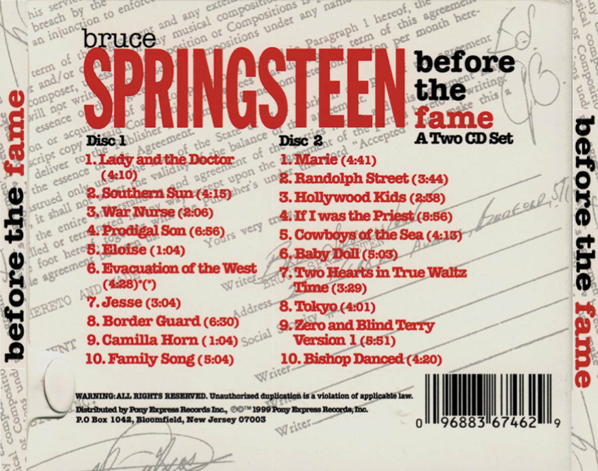 Cartula Trasera de Bruce Springsteen - Before The Fame