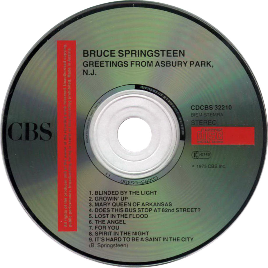 Cartula Cd de Bruce Springsteen - Greetings From Asbury Park, N.j.