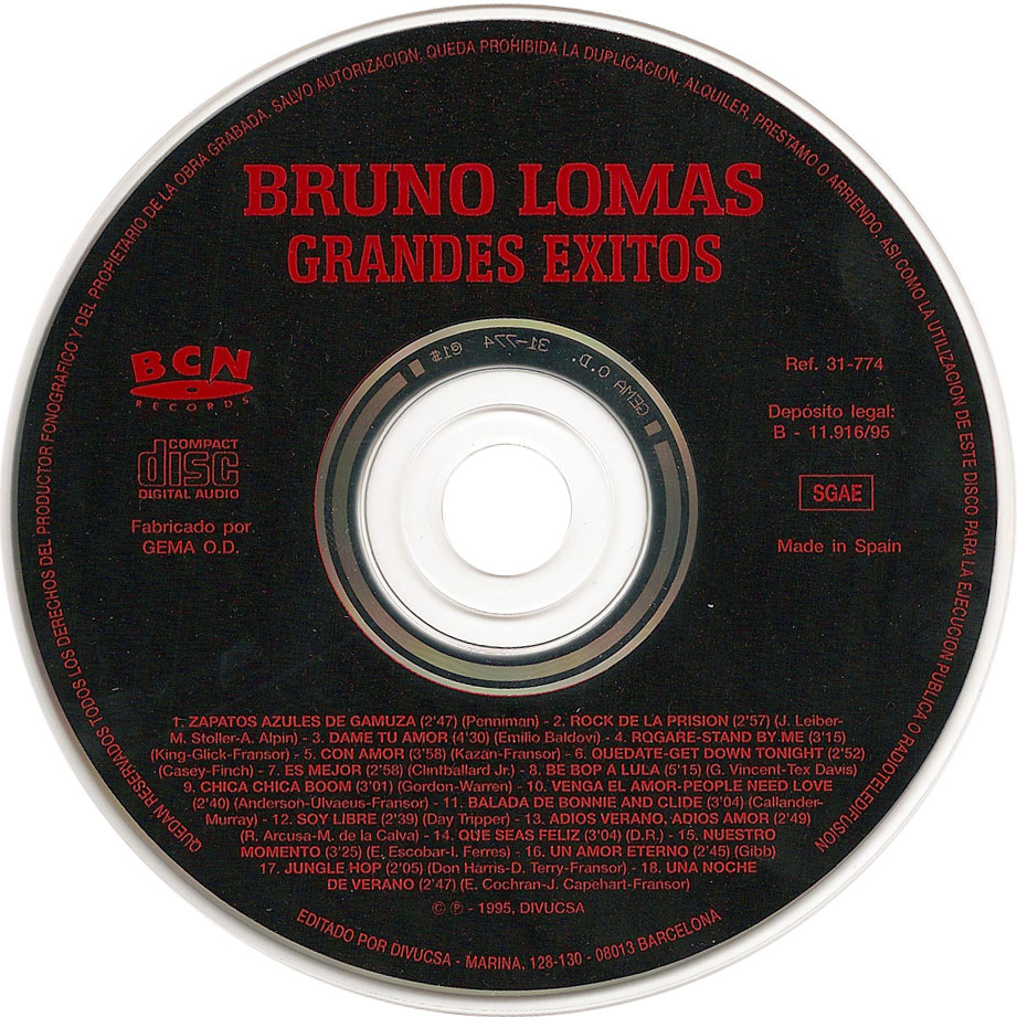 Cartula Cd de Bruno Lomas - Grandes Exitos