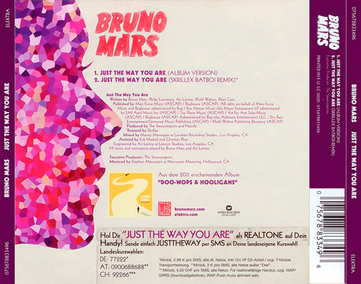 Cartula Trasera de Bruno Mars - Just The Way You Are (Cd Single)