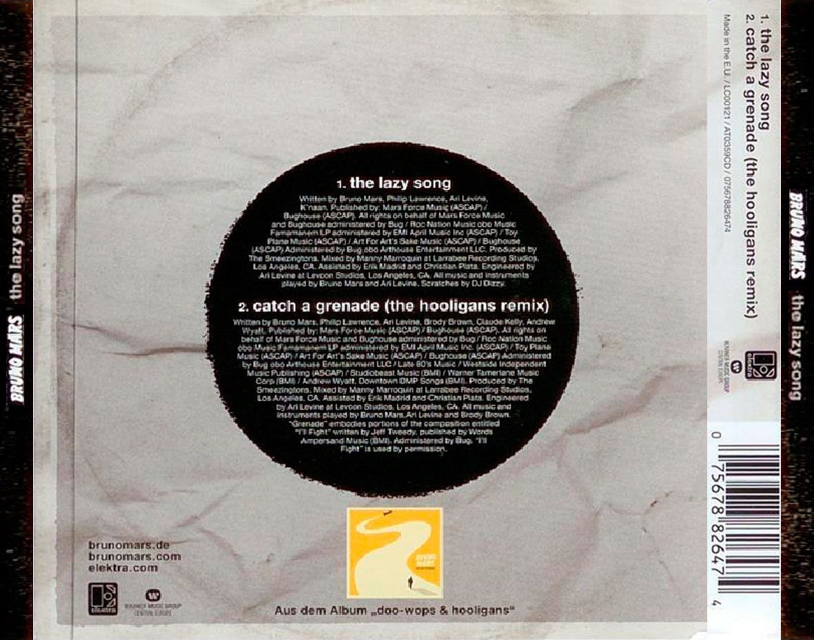 Cartula Trasera de Bruno Mars - The Lazy Song (Cd Single)