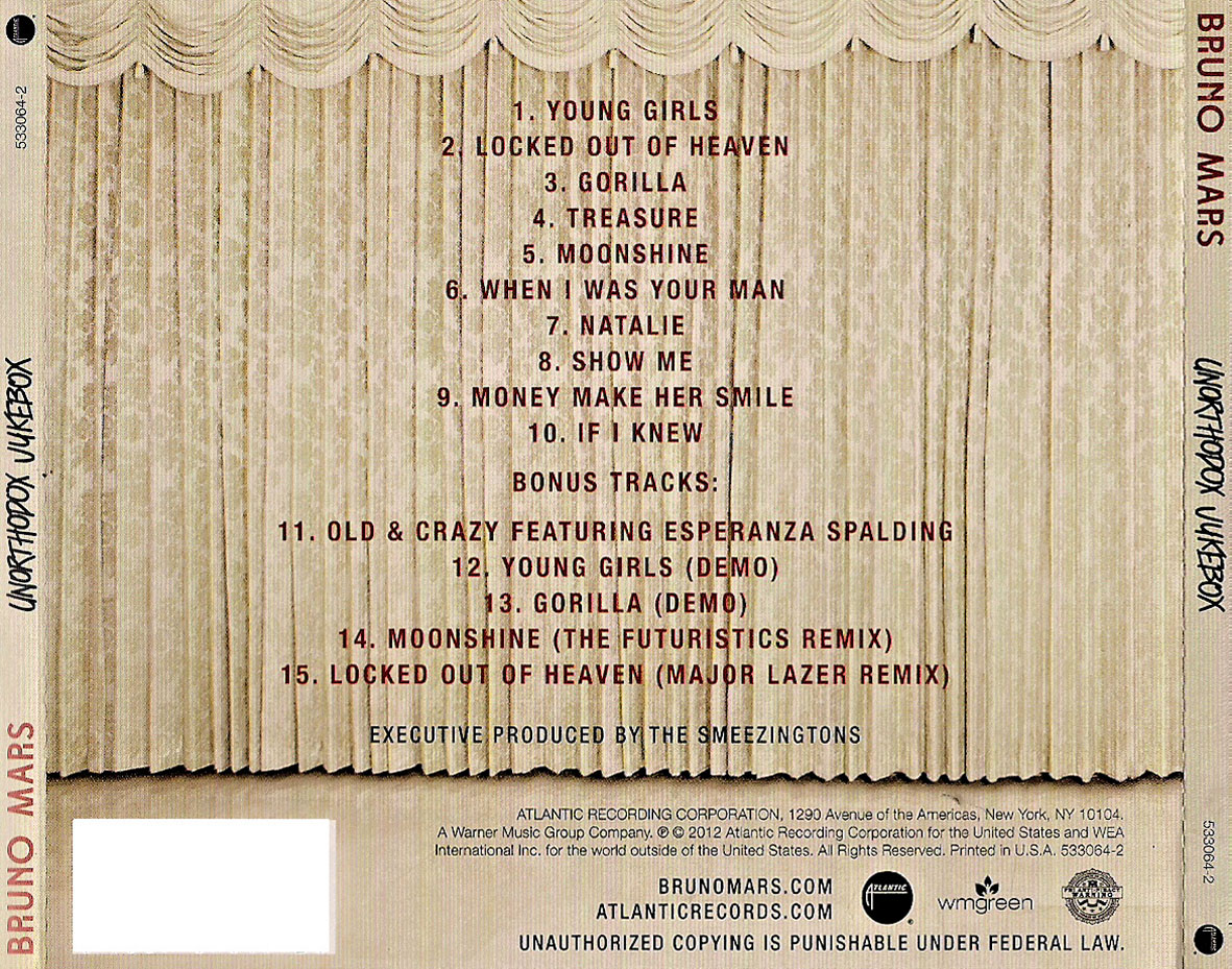 Cartula Trasera de Bruno Mars - Unorthodox Jukebox (Deluxe Edition)