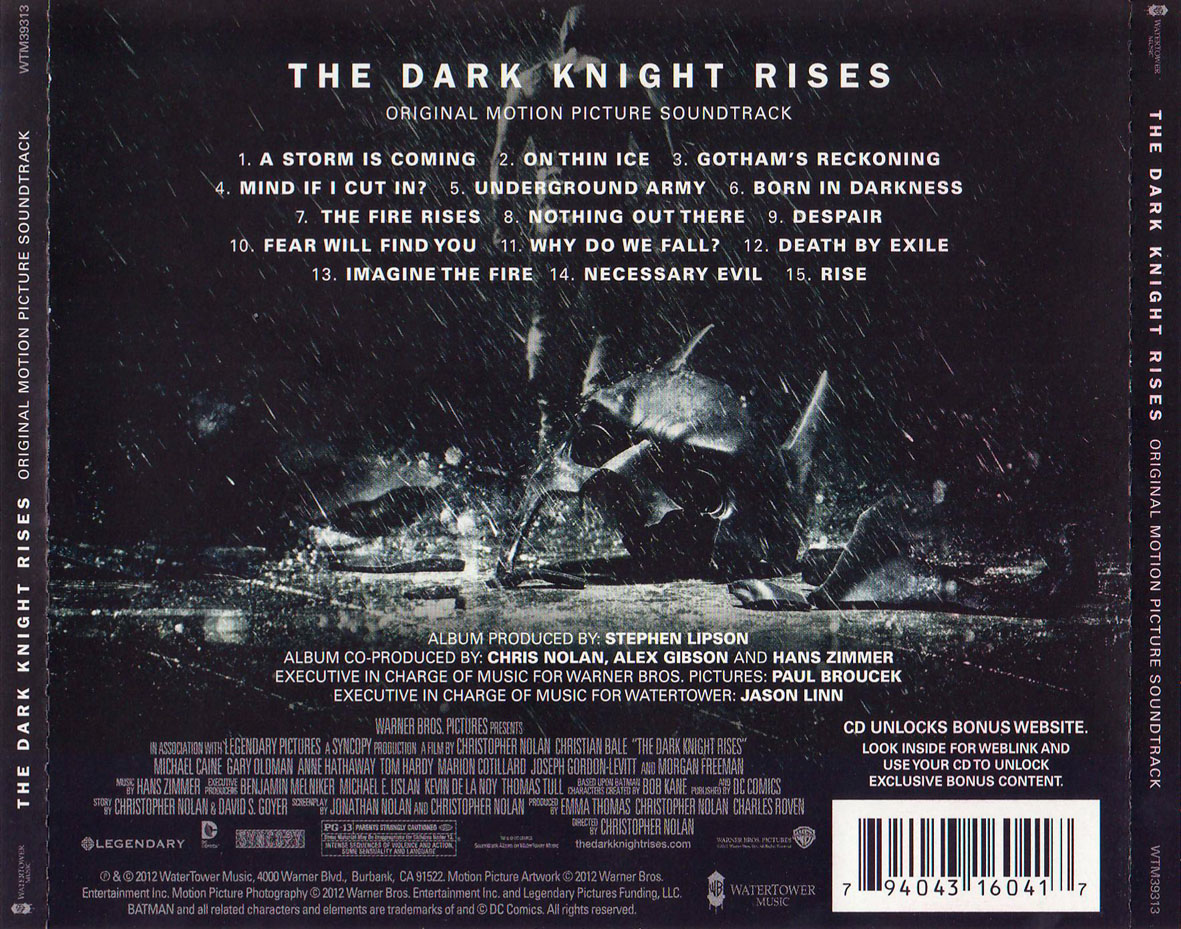 Cartula Trasera de Bso El Caballero Oscuro: La Leyenda Renace (The Dark Knight Rises)