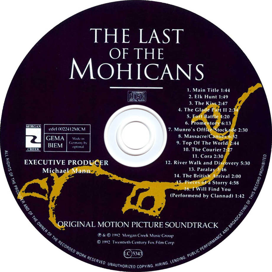 Cartula Cd de Bso El Ultimo Mohicano (The Last Of The Mohicans)