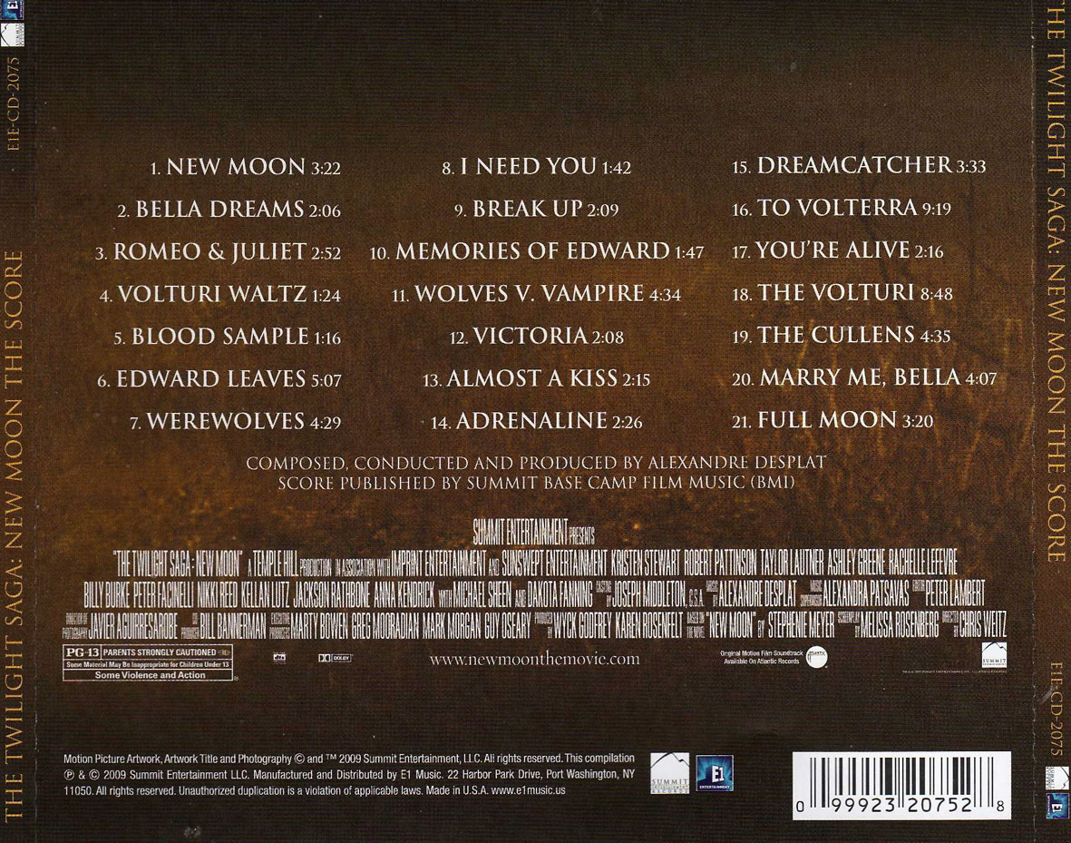 Car�tula Trasera de Bso La Saga Crepusculo: Luna Nueva (The Twilight Saga: New Moon) (Score)
