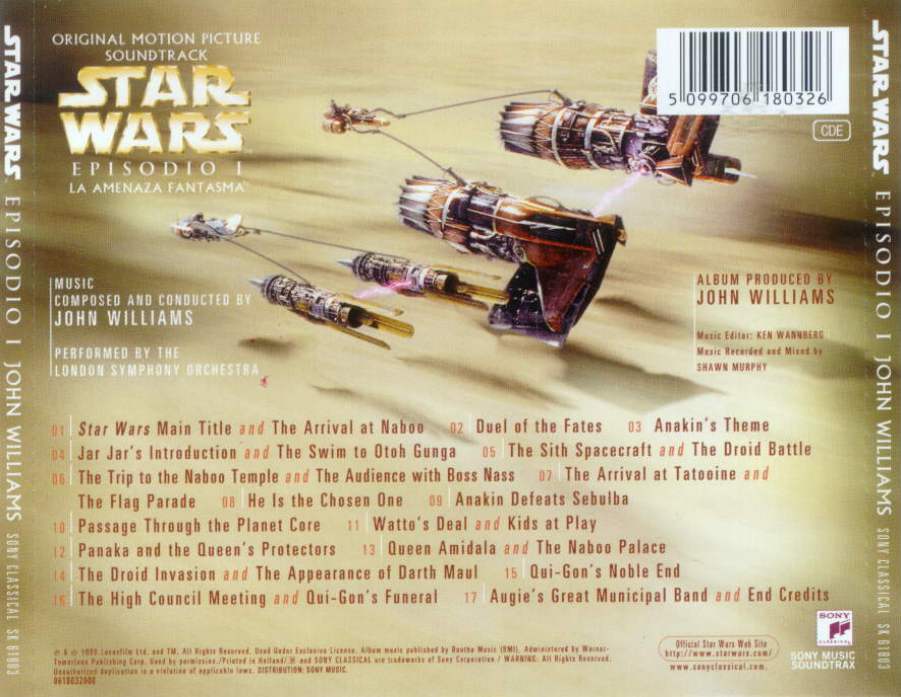Cartula Trasera de Bso Star Wars I: La Amenaza Fantasma