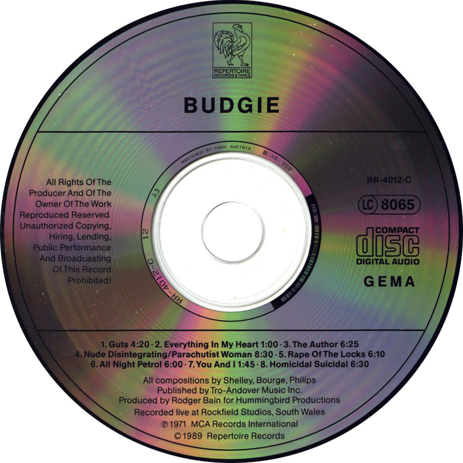 Cartula Cd de Budgie - Budgie