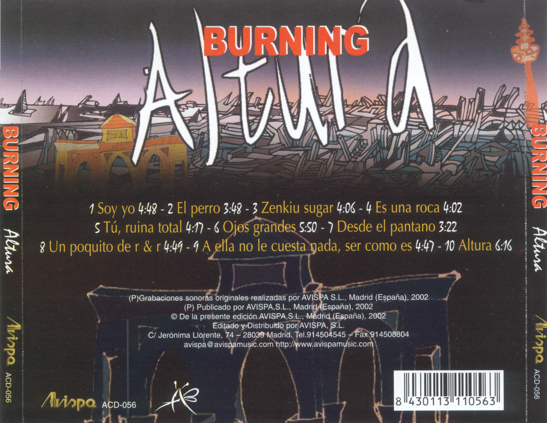 Cartula Trasera de Burning - Altura