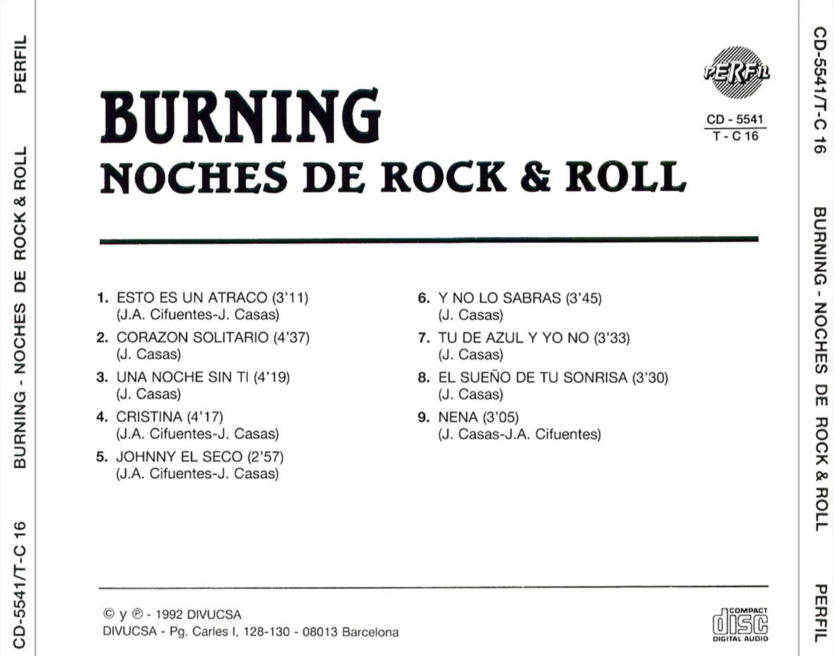 Cartula Trasera de Burning - Noches De Rock & Roll