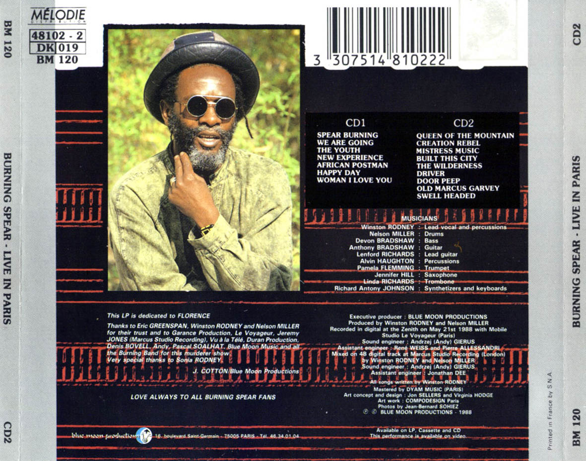 Cartula Trasera de Burning Spear - Live In Paris