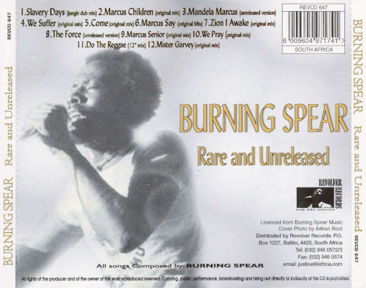 Cartula Trasera de Burning Spear - Rare And Unreleased