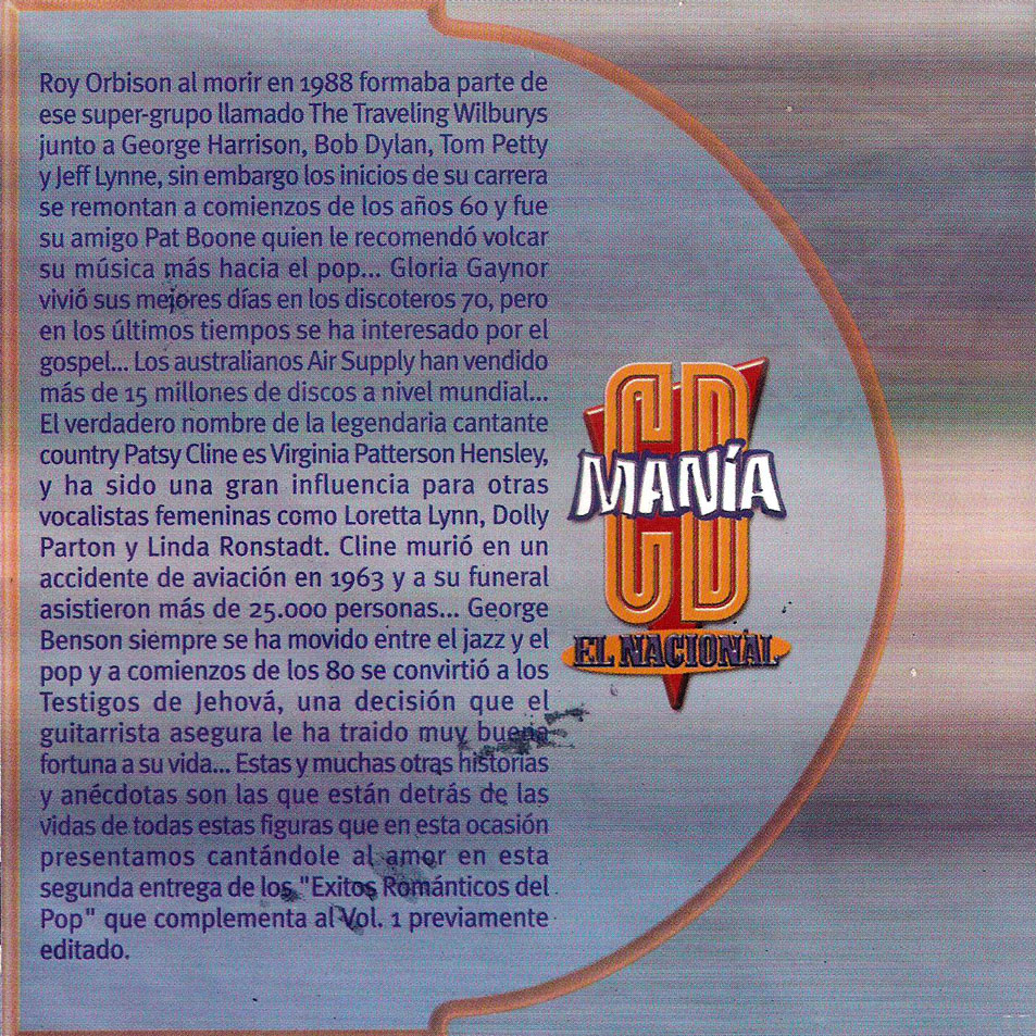 Car�tula Interior Frontal de Cd Mania Exitos Romanticos Del Pop Volumen 2