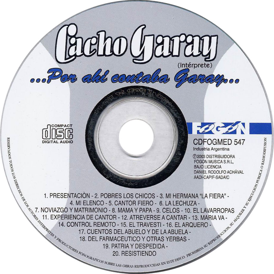Car�tula Cd de Cacho Garay - Por Ahi Contaba Garay...