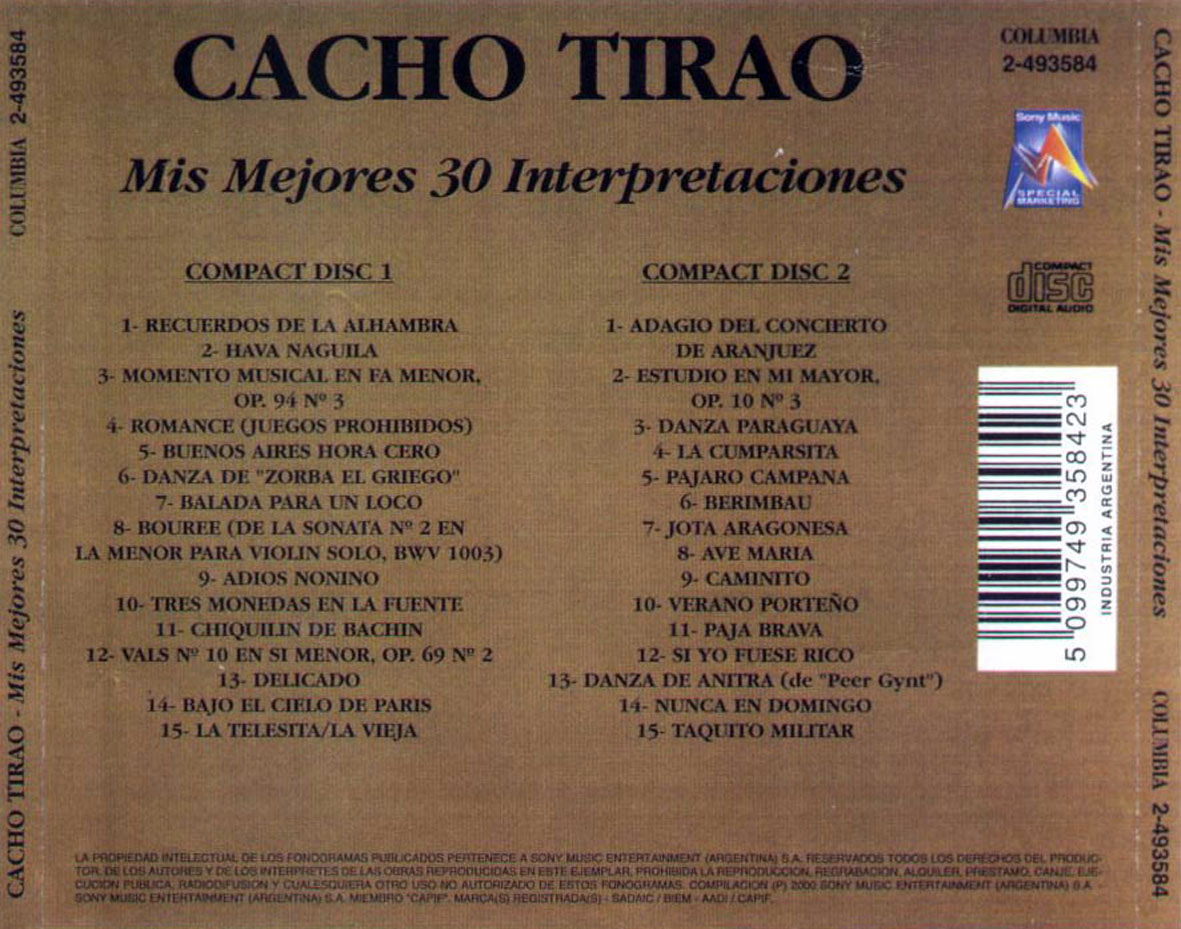 Cartula Trasera de Cacho Tirao - Mis Mejores 30 Interpretaciones
