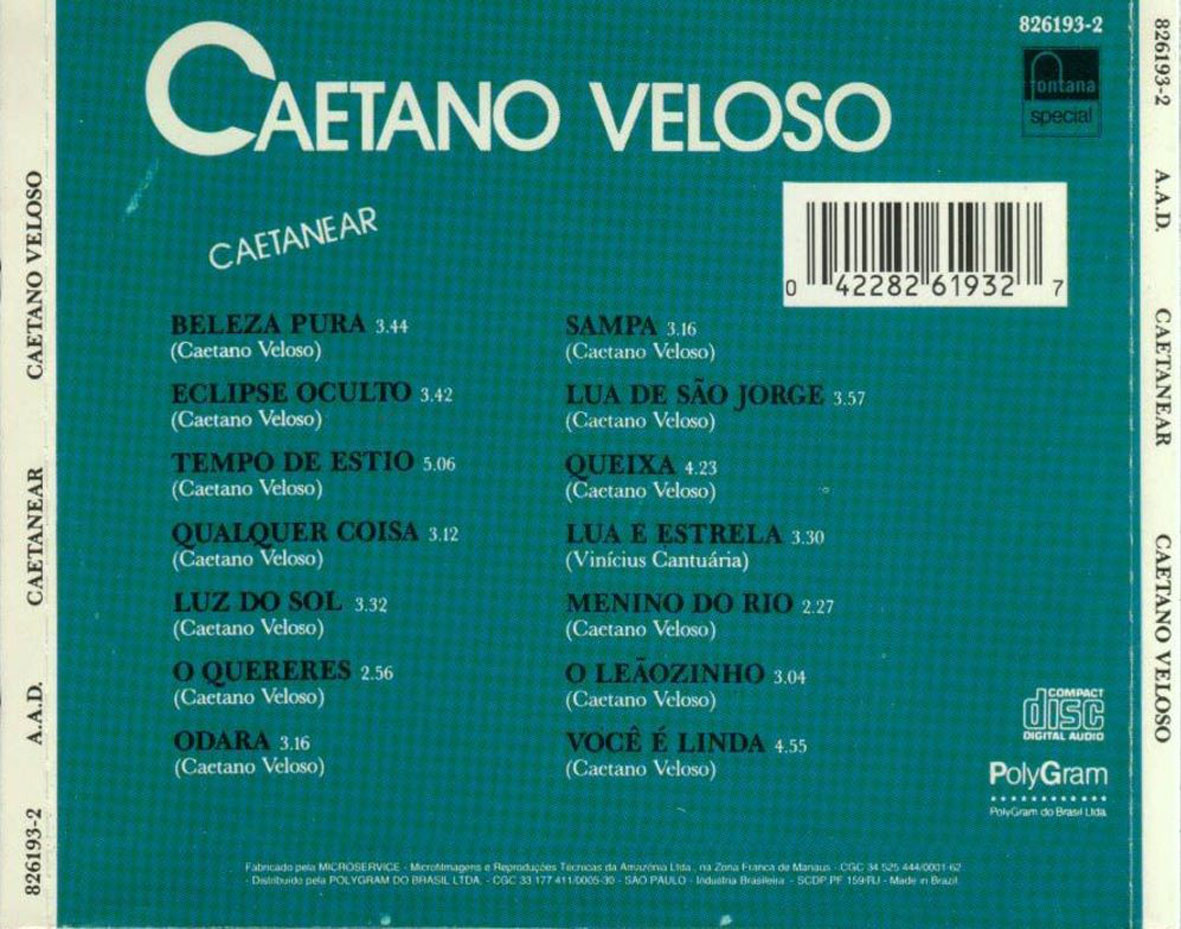 Cartula Trasera de Caetano Veloso - Caetanear