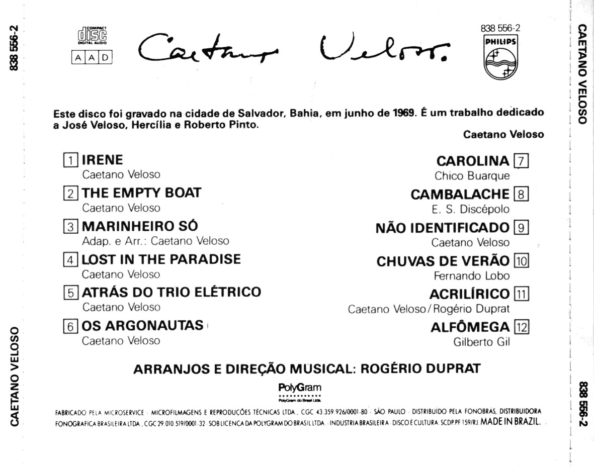 Cartula Trasera de Caetano Veloso - Caetano Veloso