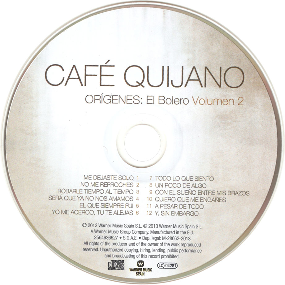 Cartula Cd de Cafe Quijano - Origenes: El Bolero Volumen 2