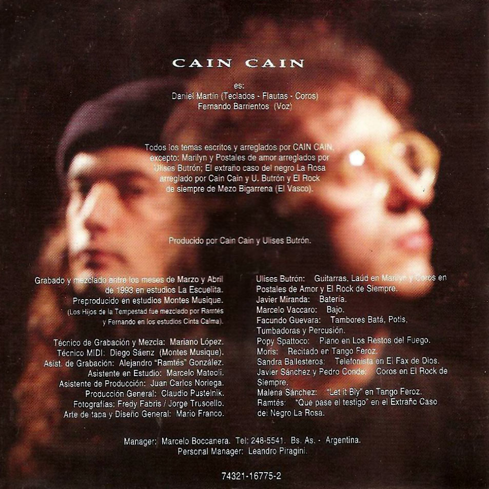 Cartula Interior Frontal de Cain Cain - Cain Cain